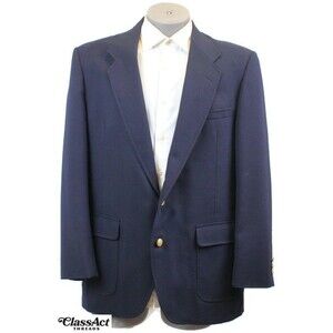 Stafford Men's Navy Blue Two Gold Button Sport Coat Blazer Jacket 42L